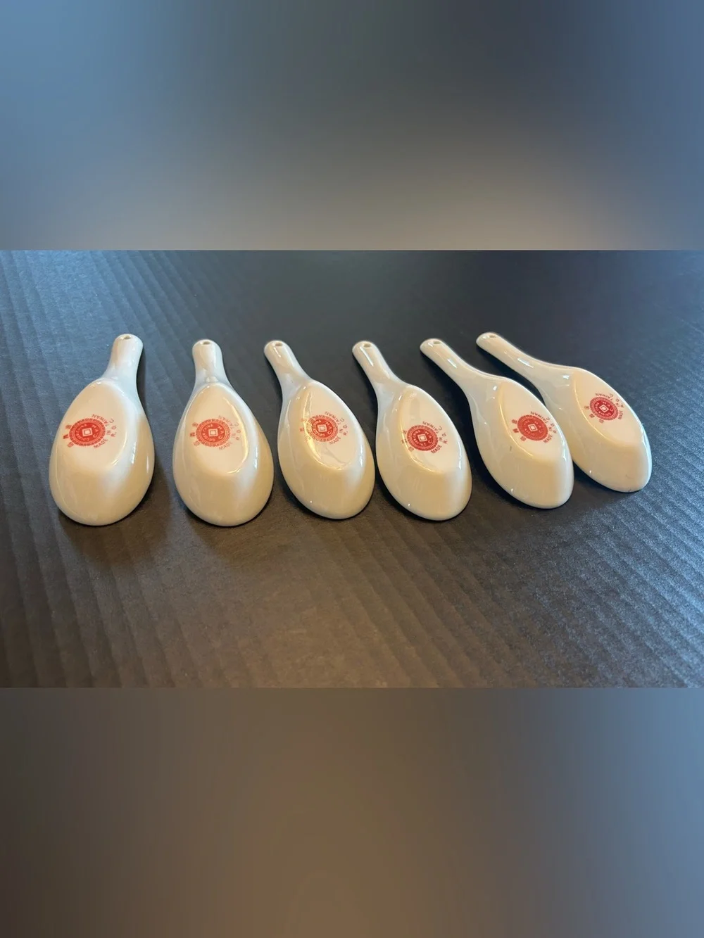 Vintage Chinese Glass Soup Spoons Painted BLUE DRAGON DESIGN Taiwan LOT OF 6 ROC